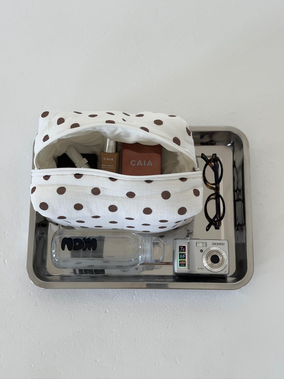 x lili - Maxi Cosmetic Bag - Polka Dots Brown