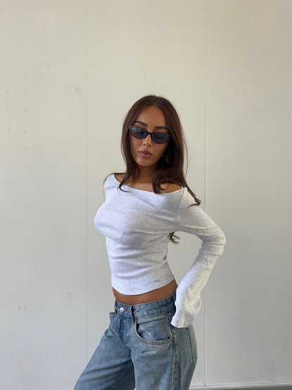 flared longsleeve knit grey melange