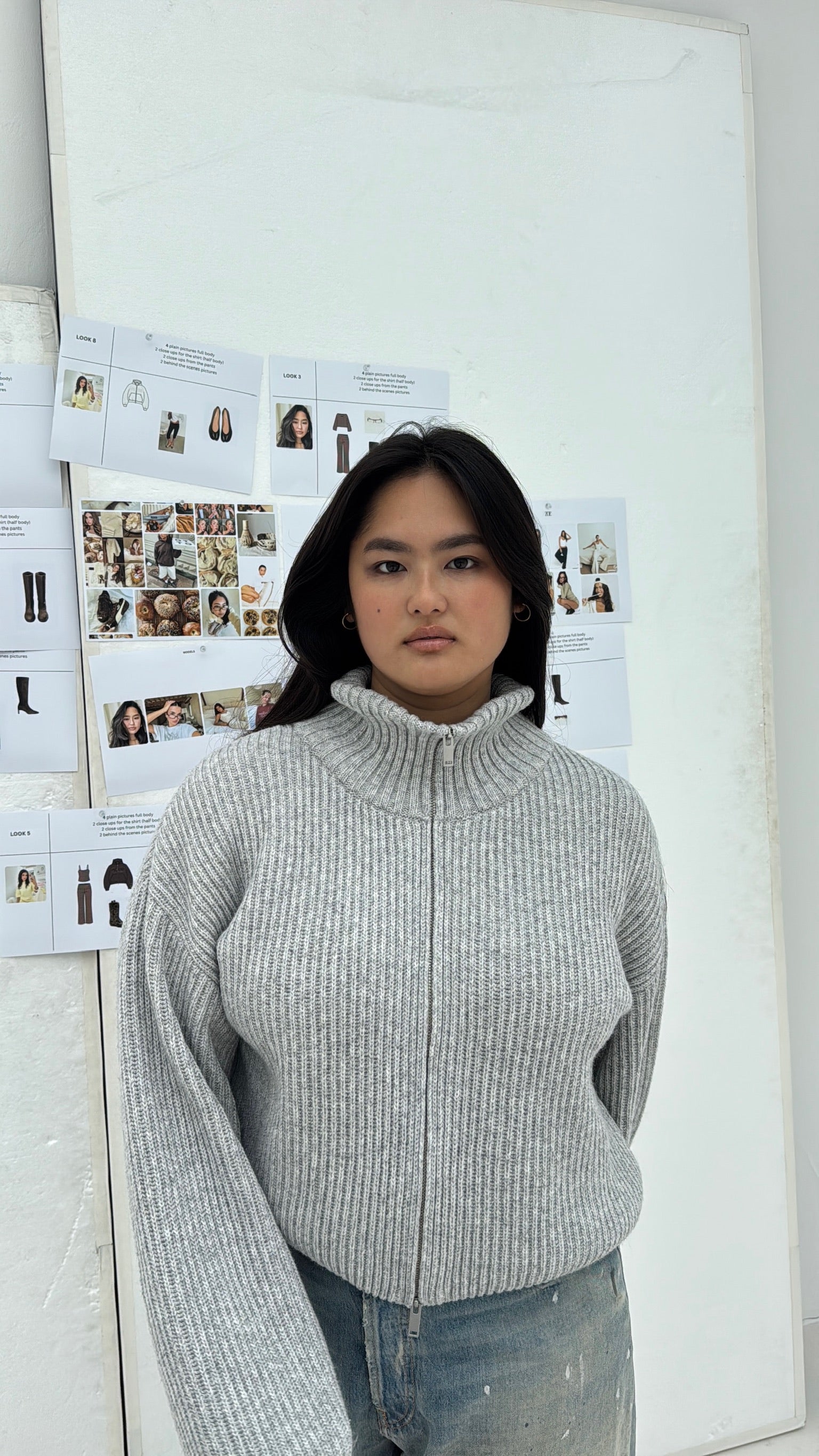 Knit Zipper Grey Melange | Wool-Cashmere Blend | Nom Originals