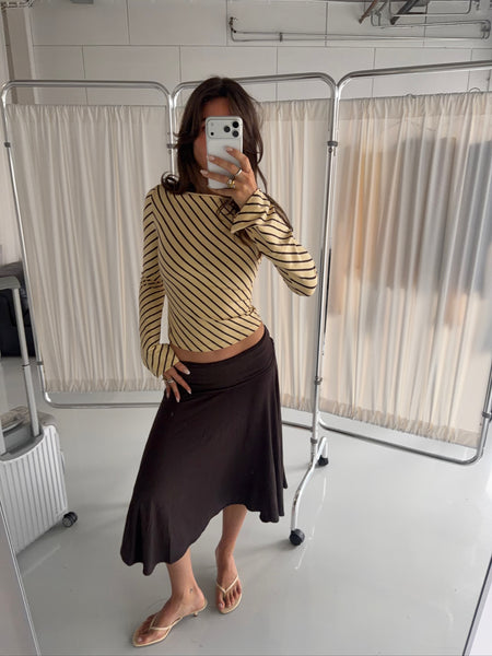 Asymmetric Midi Skirt Cocoa | Fluid Drape | Nom Originals