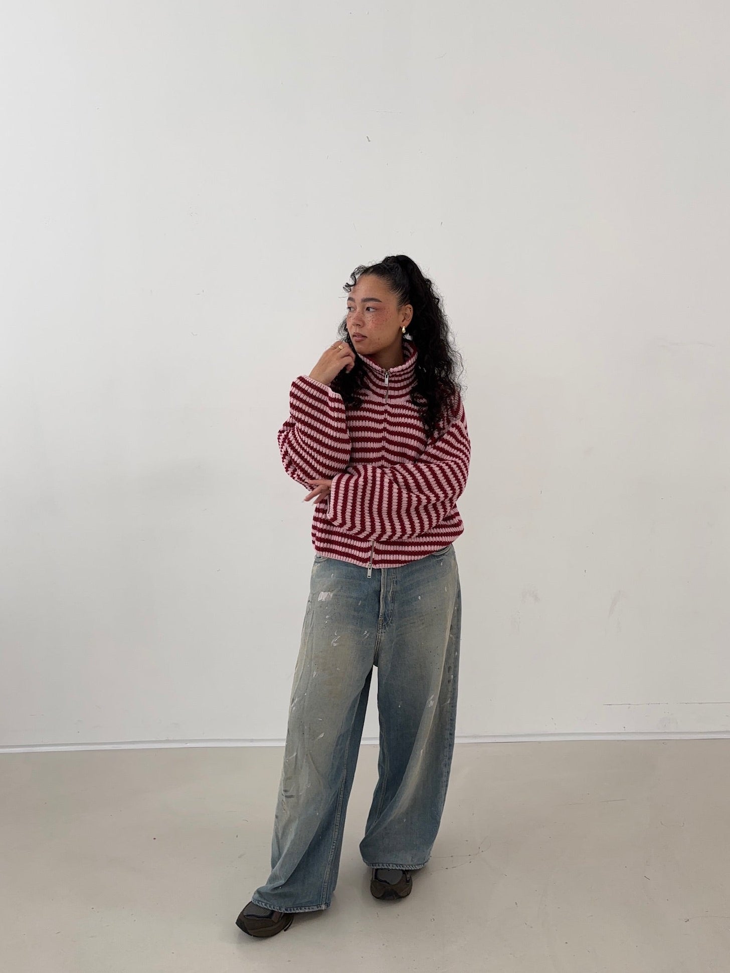 Zipper Red Pink Stripes | Wool Cashmere Knit | Nom Originals