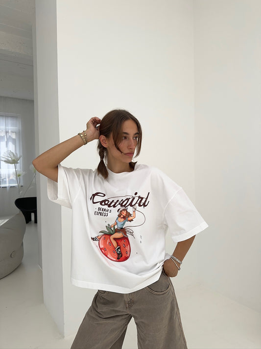 Cowgirl Boxy Tee - White