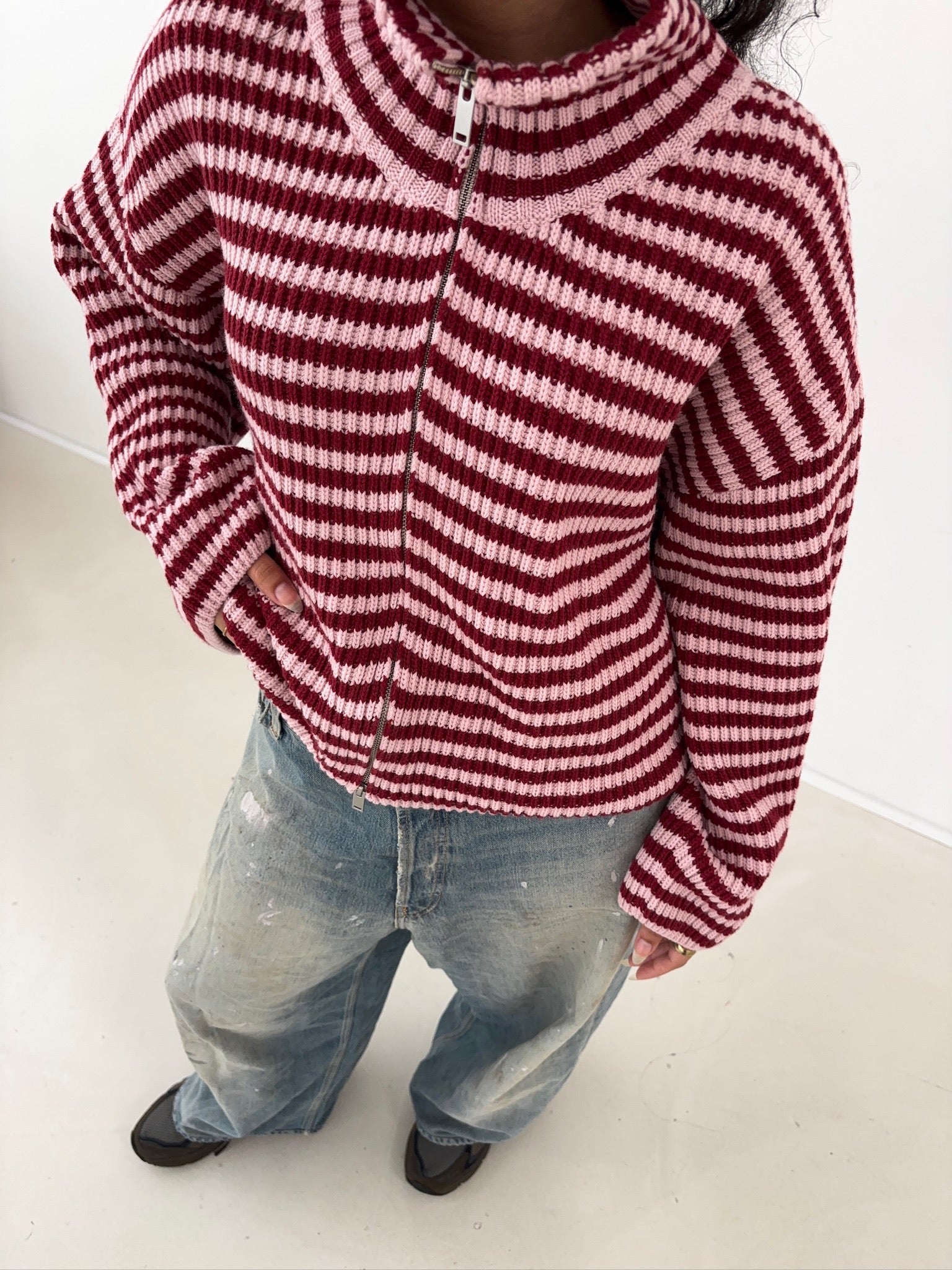 Zipper Red Pink Stripes | Wool Cashmere Knit | Nom Originals