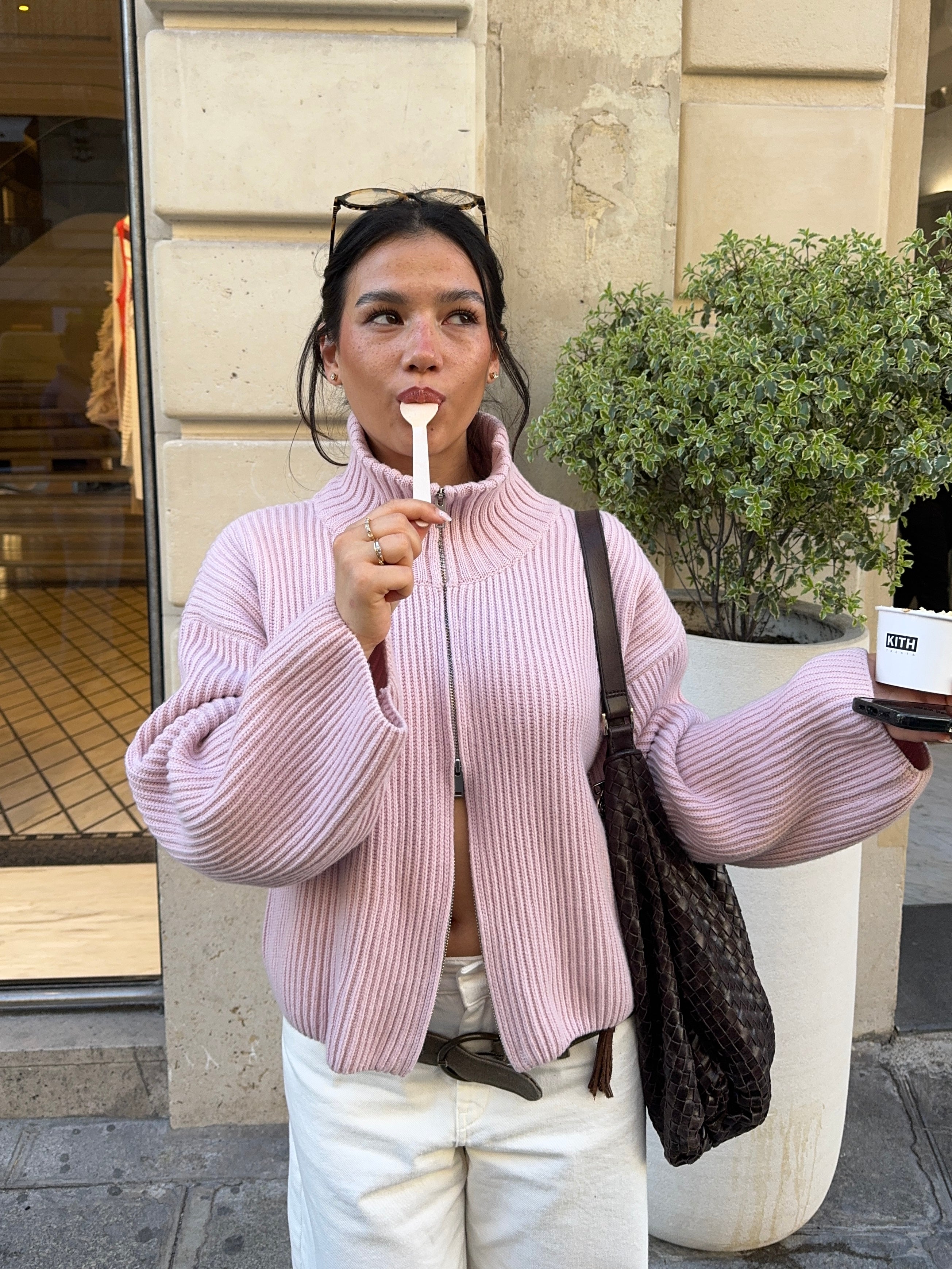 Knitwear Zipper Jacket | Cherry Blossom Wool Blend | Nom Originals