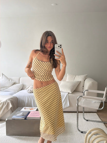 slip skirt mesh chocolate vanilla stripes