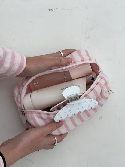 cosmetic bag pink stripes