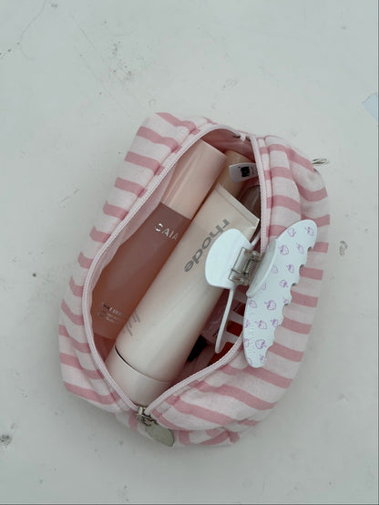 cosmetic bag pink stripes