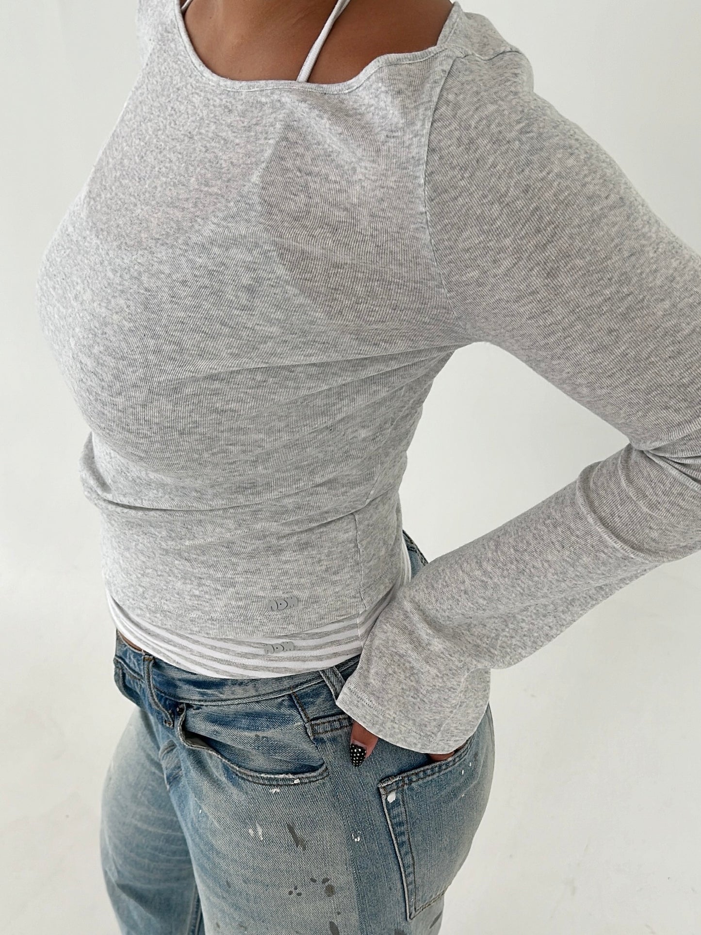 flared longsleeve knit grey melange