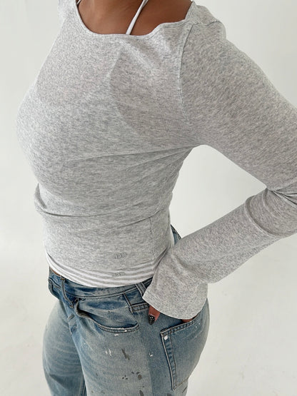 flared longsleeve knit grey melange