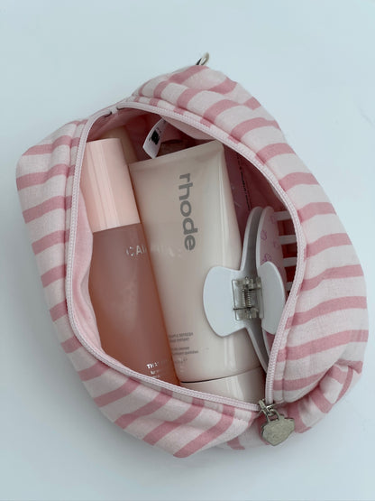 cosmetic bag pink stripes